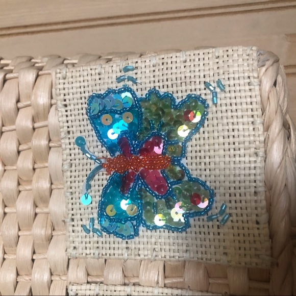 Woven Straw Sequin Butterfly Dragonfly Purse NWT - Picture 7 of 13